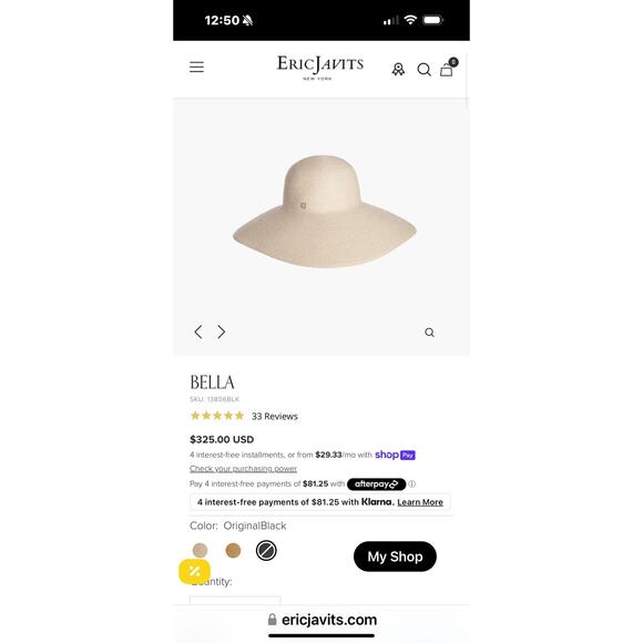 ERIC JAVITS Bella Squishee Sun Straw Hat Beige Cream One Size NWT - Picture 7 of 13